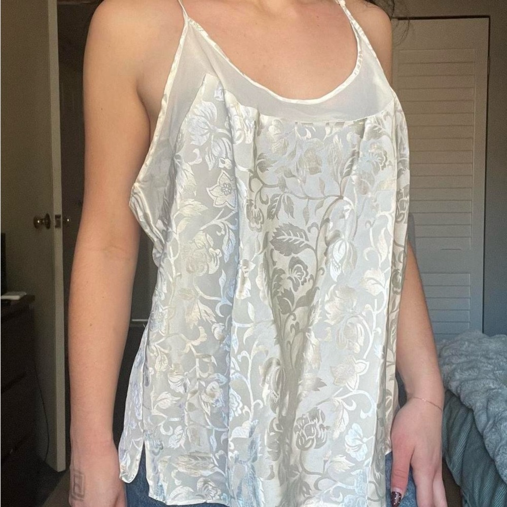 Vintage White Satin Floral Tank
